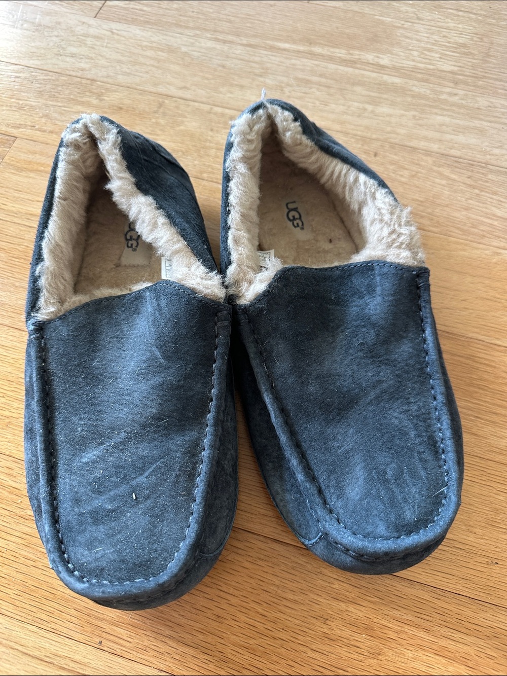UGG Men’s Navy Suede Shearling-Lined Slip-Ons